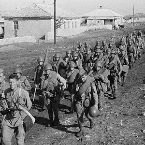 A Red Army infantry unit on the way to Stalingrad, 1942
