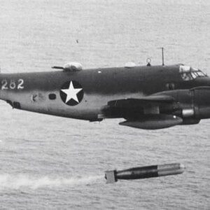 Lockheed PV-1 Ventura dropping a Mk. XIII torpedo over Saratoga Strait, Washington, 4 January 1943