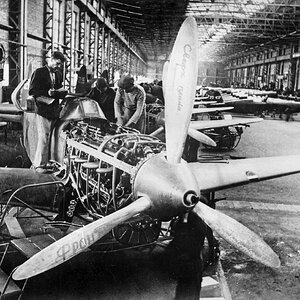Assembling Yak-7 fighters in the workshop of the Novosibirsk Aviation V.P. Chkalov Plant