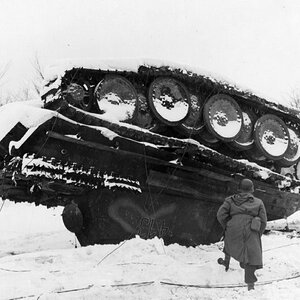 Destroyed Pz.Kpfw. V Panther tank no."413" in the Ardennes / Battle of the Bulge, 1945
