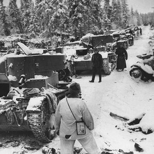Destroyed T-26 and vehicles of the soviet 44th  Rifle Division at Raate-Suomussalmi, Finalnd , January 1940