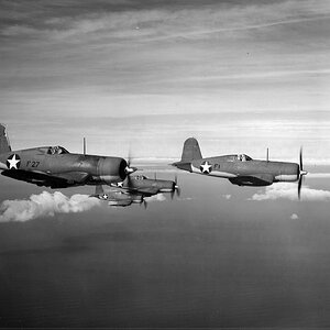 Vought_F4U-1 Corsairs of the VF-12 in flight on 26 May 1943