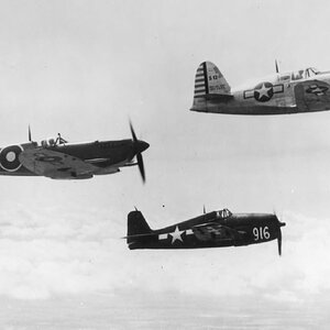 A captured and testing TAIC Mitsubishi J2M3 Raiden with a Seafire III and F6F-5 Hellcat over the Philippines, 1945 (1)