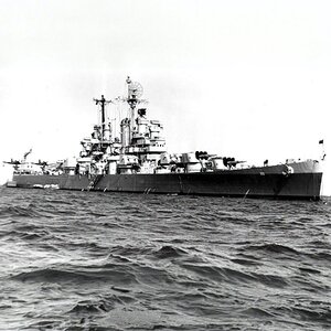 USS Pasadena commissioned 1944, a Cleveland-class cruiser anchored off Mare Island Naval Shipyard, California, United States, May 1946