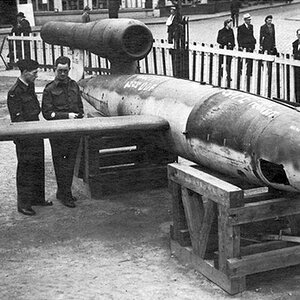 A Fieseler Fi 103 (V-1) flying bomb at the The Groenplaats Exhibition in Antwerp, the Netherlands, 1946 (3)