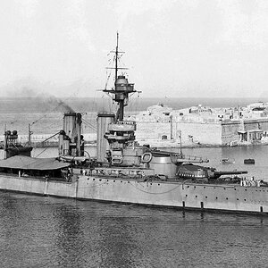 HMS Ajax , a King George V-class dreadnought battleships at Malta harbour, 1920