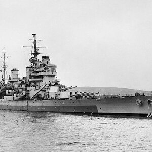 HMS Anson, the King George V class battleship at Devonport, March 1945