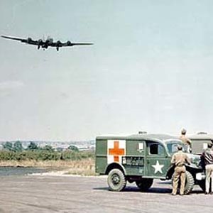 B-17 Coming in to land with casualties.