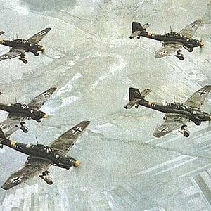 Ju-87 stukas in close formation.