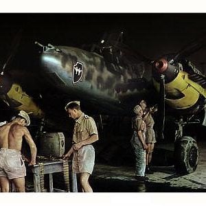 Night Maintainence on a Me110 - North Africa.