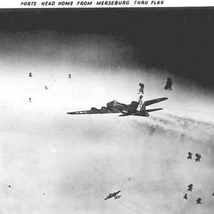 Forts from the 614th BS 301st BG fly through FLAK