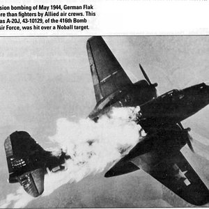 A20-J Boston on fire from Flak over noball target
