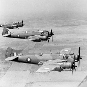 Beaufighters in flight from Australia