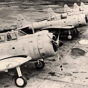 Lineup of SBD Dauntless dive bombers in WW II