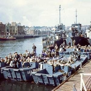 Invasion craft in a British Harbour.