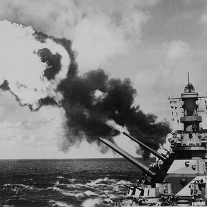 Battleship Iowa firing 1944
