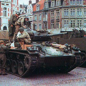 Chaffee tank in a Dutch town