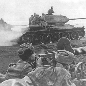 Russian tanks and troops in action