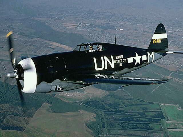 A black P-47 Thunderbolt