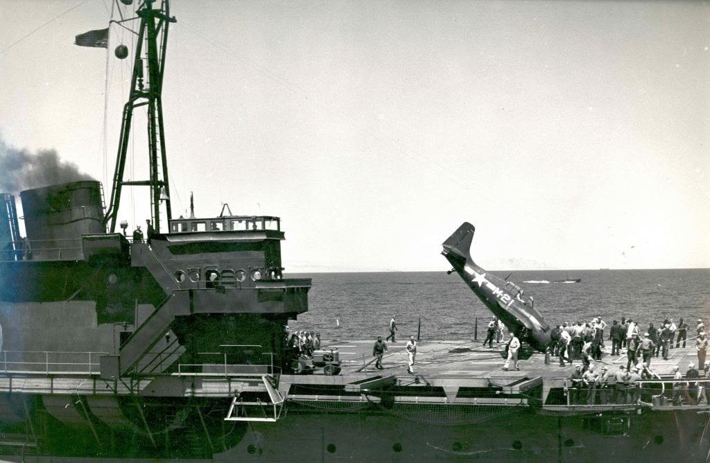 A crashed FM-2 Wildcat, USS Sable (IX-81), 1944 (1)