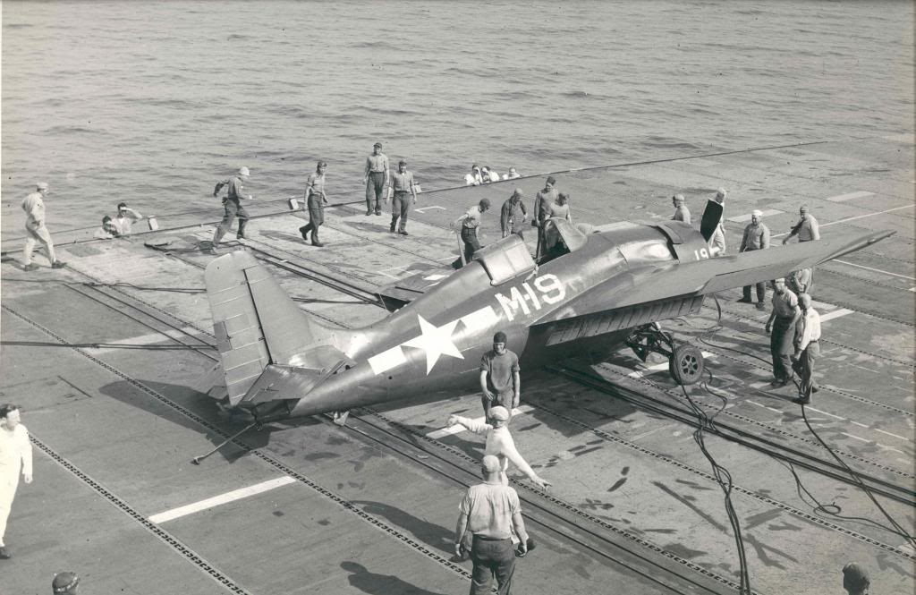 A crashed FM-2 Wildcat, USS Sable (IX-81)