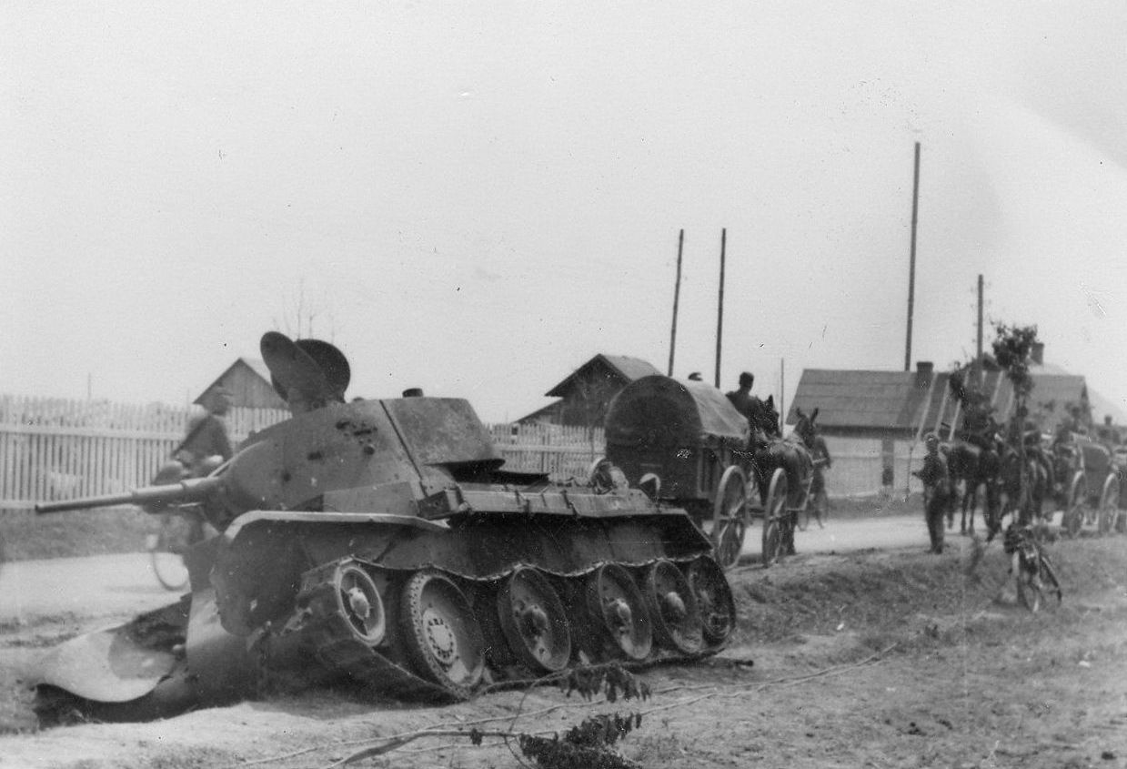 A damaged BT-7 tank, Russia, 1941