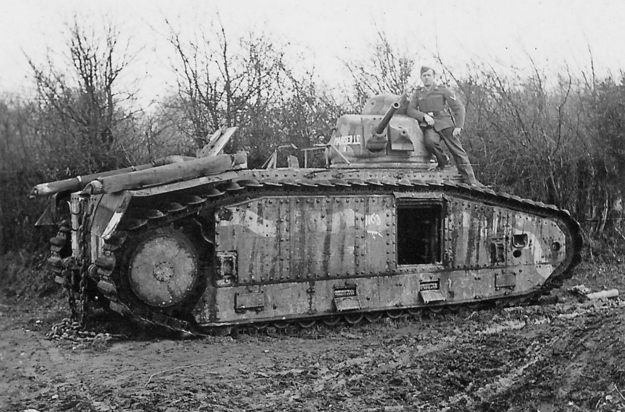 A damaged Char B1-bis tank ,France, 1940