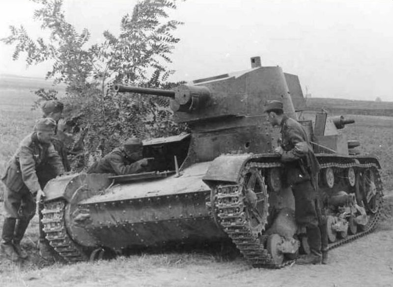 A damaged Polish 7TP light tank,  1939
