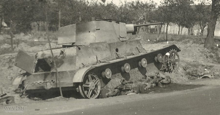 A damaged Polish 7TP light tank,  September 1939