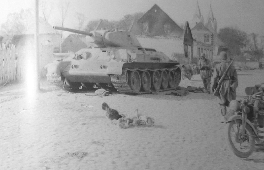 A damaged T-34 tank, 1941