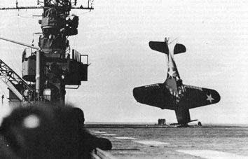 A Douglas Dauntless makes a non-standard landing.