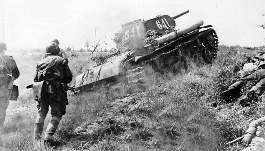 A KV-1 heavy tank  in attack