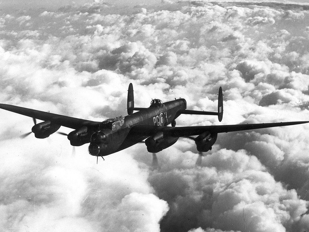 A lancaster moves sereenley through the skies