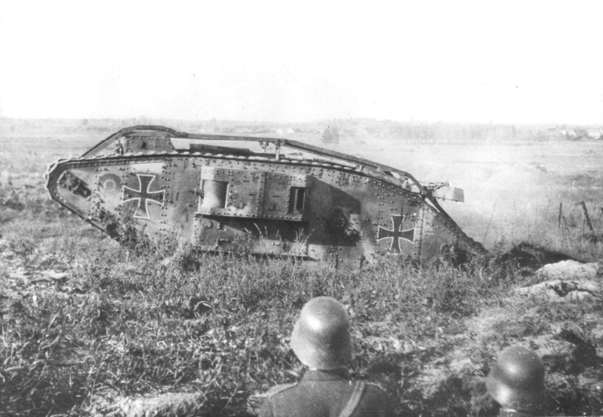 A Mark IV female tank captured by Germans, 1917