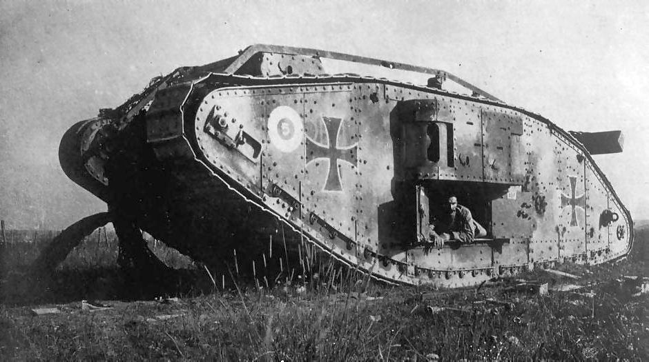 A Mark IV female tank captured by Germans, 1917