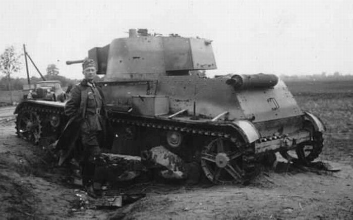 A Polish 7TP light tank damaged in 1939