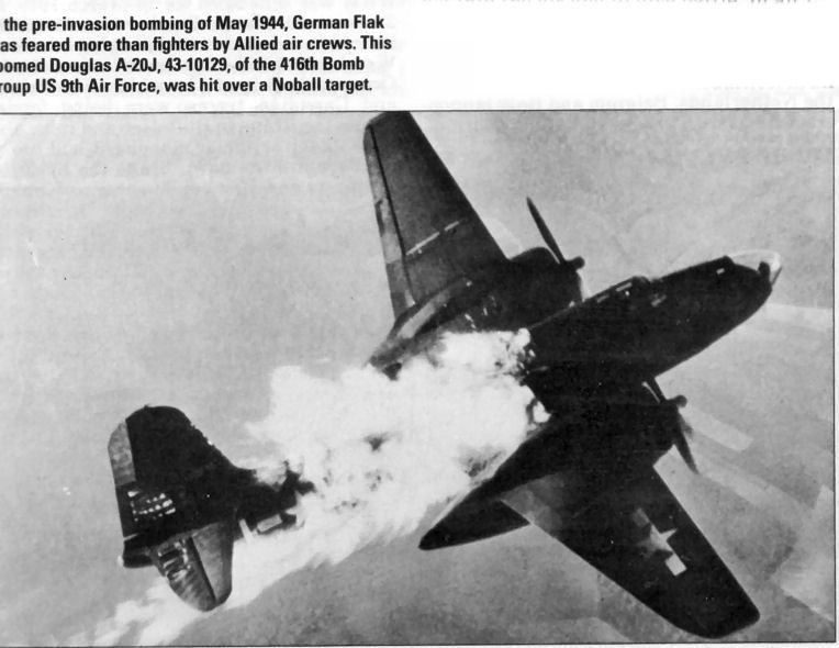 A20-J Boston on fire from Flak over noball target