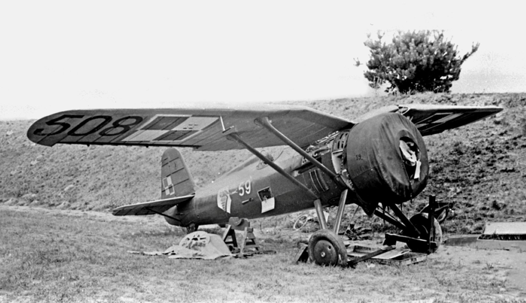 An abandoned PZL P-11c  of the 141st FS at the Toruń airfield, 1939