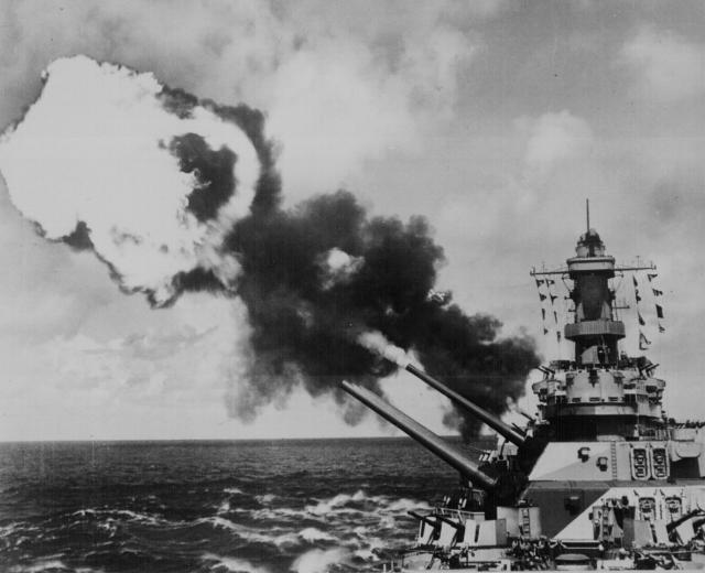 Battleship Iowa firing 1944