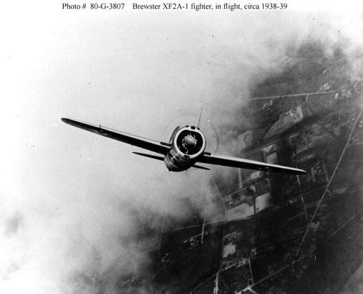 Brewster XF2A-1 in trial flights, 1938.