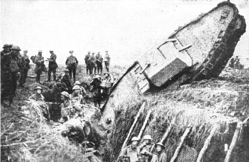 British Mark IV tank Hyacinth, H Battalion, Tank Corps, stuck in captured G