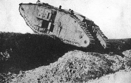 British tank crossing a trench