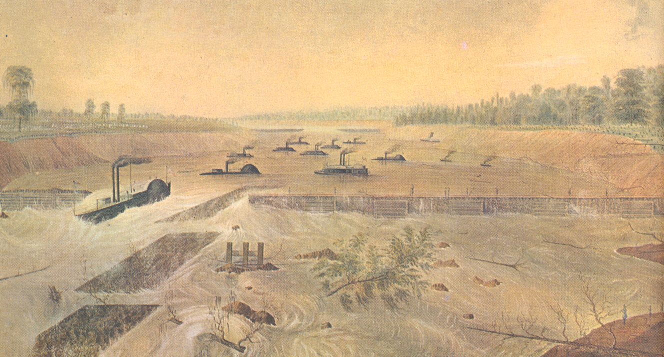 civil_war_ironclads_floating_through_red_river_dam_breach