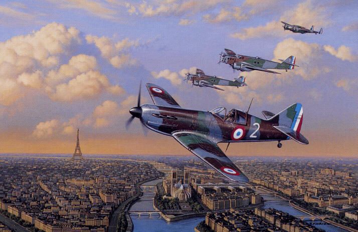 Dewoitine D.520, Bloch MB 210 and Breguet Bre.693 flying in Paris.