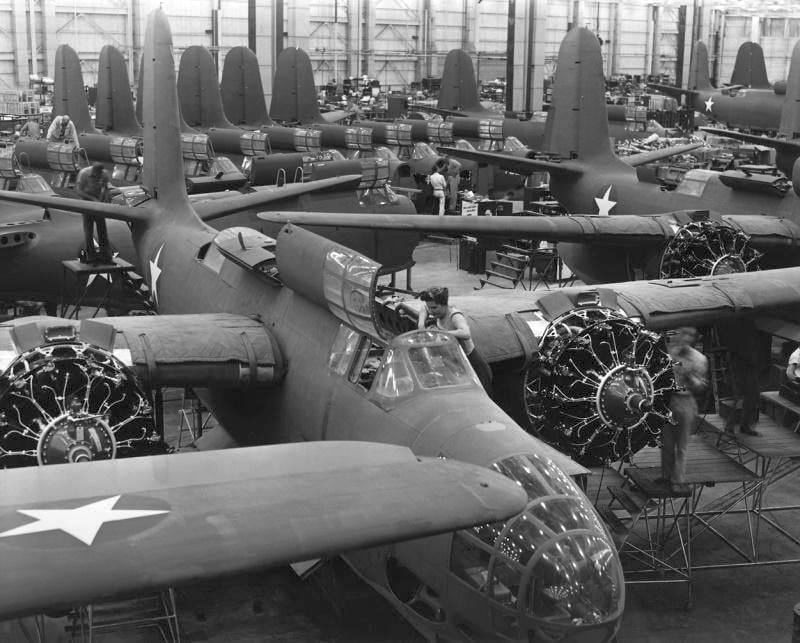 Douglas A20 Havoc at assembling lines, the Douglas plant in Santa Monica, California