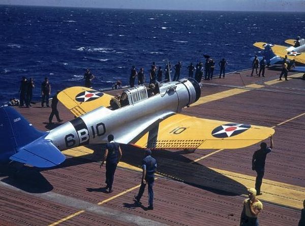 Douglas TBD-1 Devastator of the VT-6 on the flight deck the USS Enterprise (CV-6)