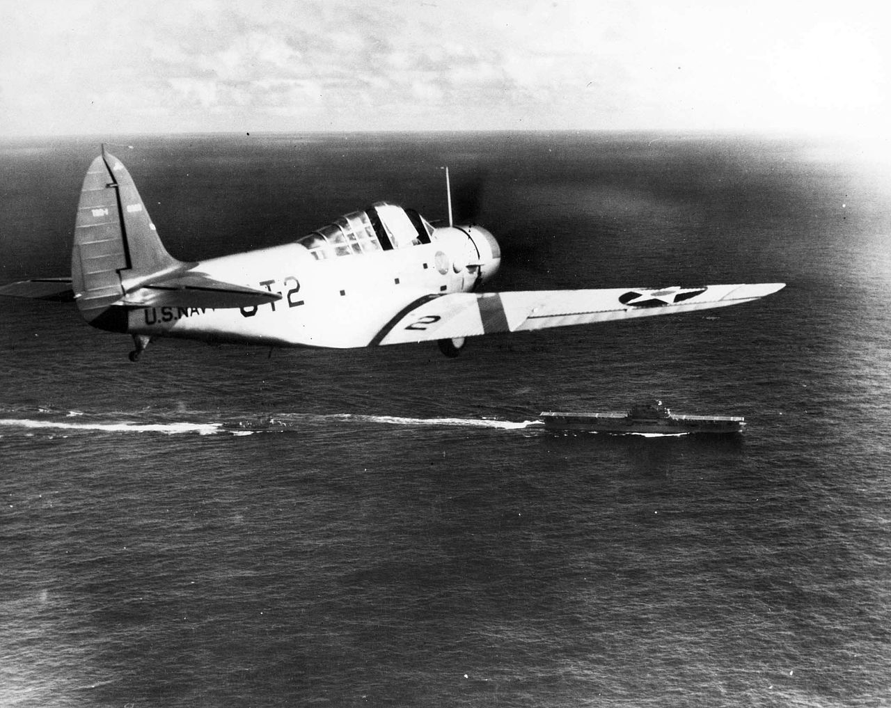 Douglas TBD-1 Devastator of the VT-6 over USS Enterprise