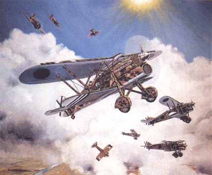 Fiat Cr.32 dogfighting against republican fighters.