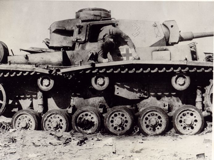 German Mk 3 panzer with dead crewman