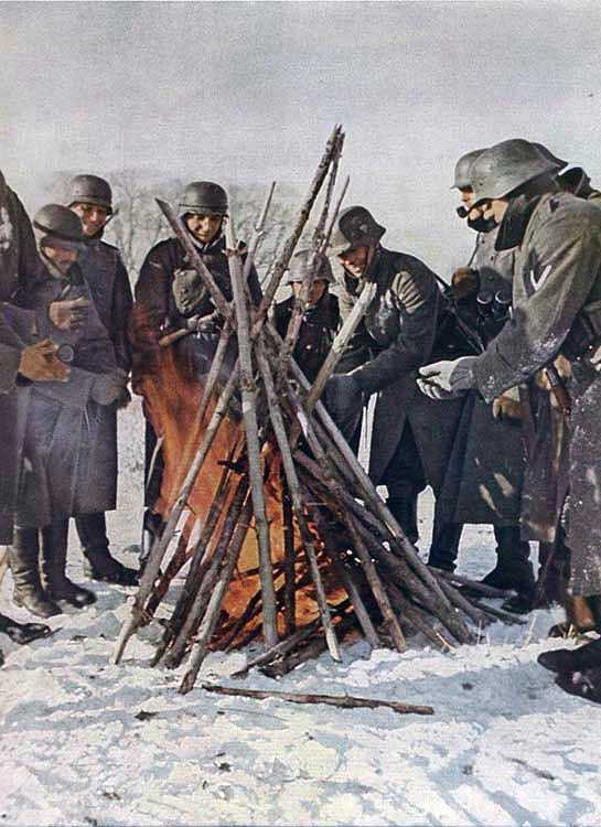 German troops trying to keep warm